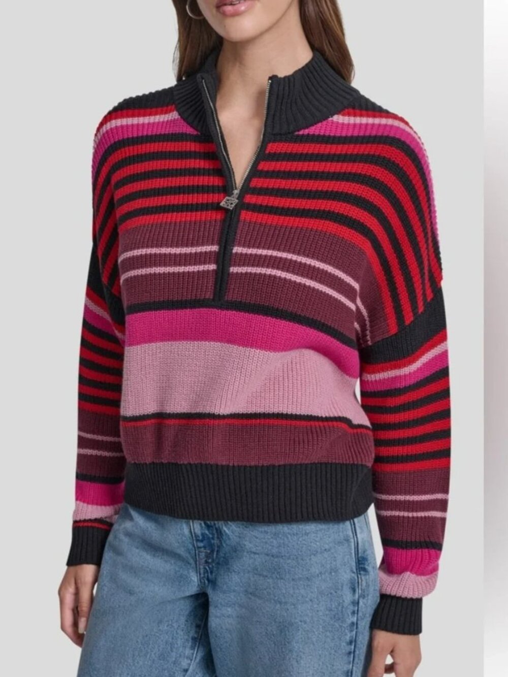 DKNY JEANS Multicolored Stripe 1/4 Zip Sweater M
